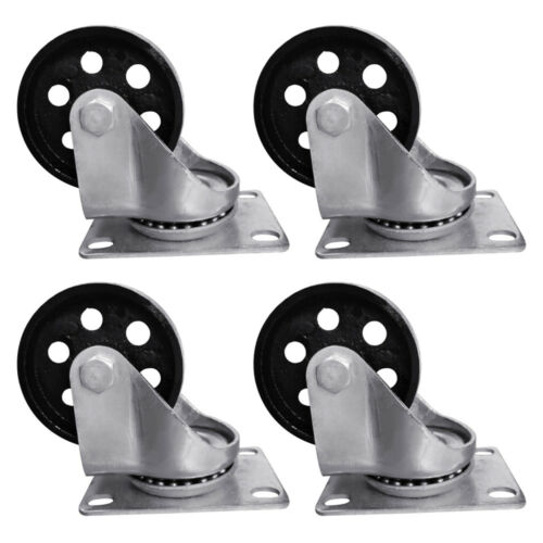 4pcs 3.5" Heavy Duty Steel Plate Cast Iron Casters Swivel Metal Industrial Wheel